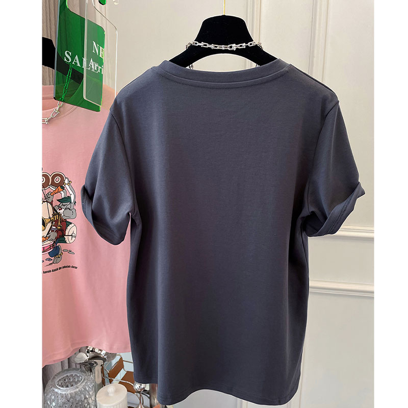 Áo Thun cotton 180g Tay Ngắn Cổ Tròn In Hoạt Hình Phong Cách Phương Tây Cho Nữ