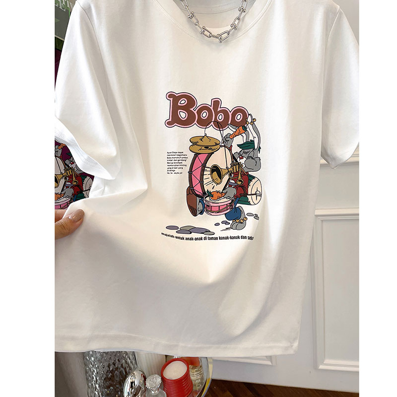 Áo Thun cotton 180g Tay Ngắn Cổ Tròn In Hoạt Hình Phong Cách Phương Tây Cho Nữ