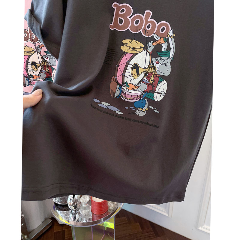 Áo Thun cotton 180g Tay Ngắn Cổ Tròn In Hoạt Hình Phong Cách Phương Tây Cho Nữ