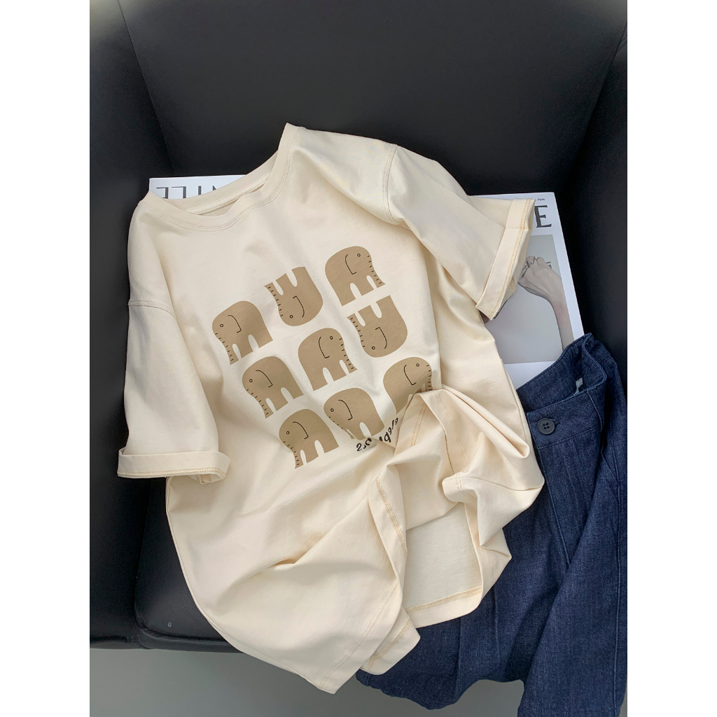 Áo Thun cotton 180g Tay Ngắn Cổ Tròn Dáng Rộng Thời Trang Mùa Hè