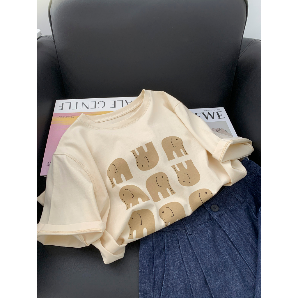 Áo Thun cotton 180g Tay Ngắn Cổ Tròn Dáng Rộng Thời Trang Mùa Hè