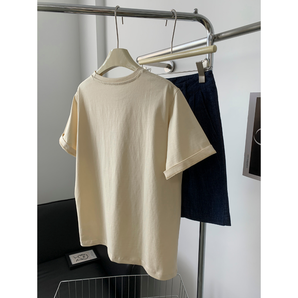 Áo Thun cotton 180g Tay Ngắn Cổ Tròn Dáng Rộng Thời Trang Mùa Hè