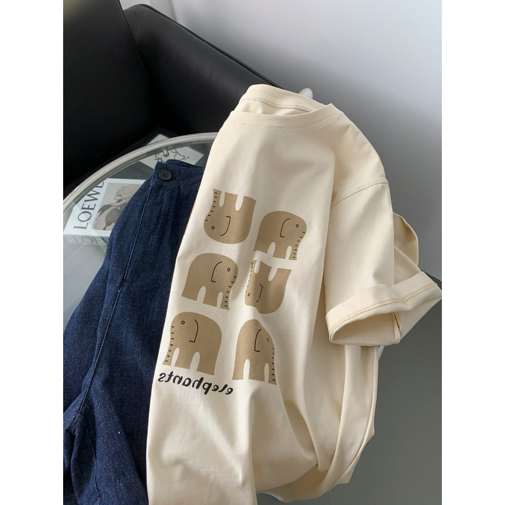 Áo Thun cotton 180g Tay Ngắn Cổ Tròn Dáng Rộng Thời Trang Mùa Hè