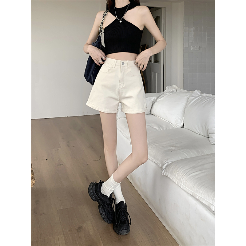 Lalisas Quần Short denim Lưng Cao Màu Trơn Thời Trang Quyến Rũ Cho Nữ