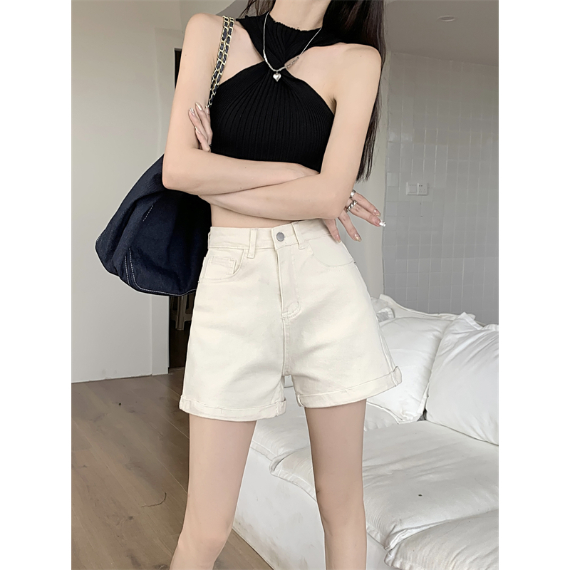 Lalisas Quần Short denim Lưng Cao Màu Trơn Thời Trang Quyến Rũ Cho Nữ