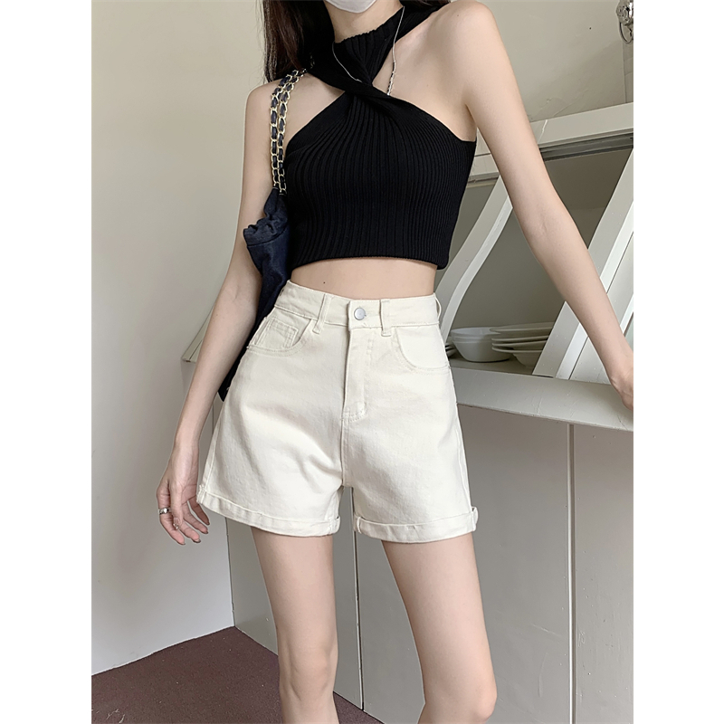 Lalisas Quần Short denim Lưng Cao Màu Trơn Thời Trang Quyến Rũ Cho Nữ