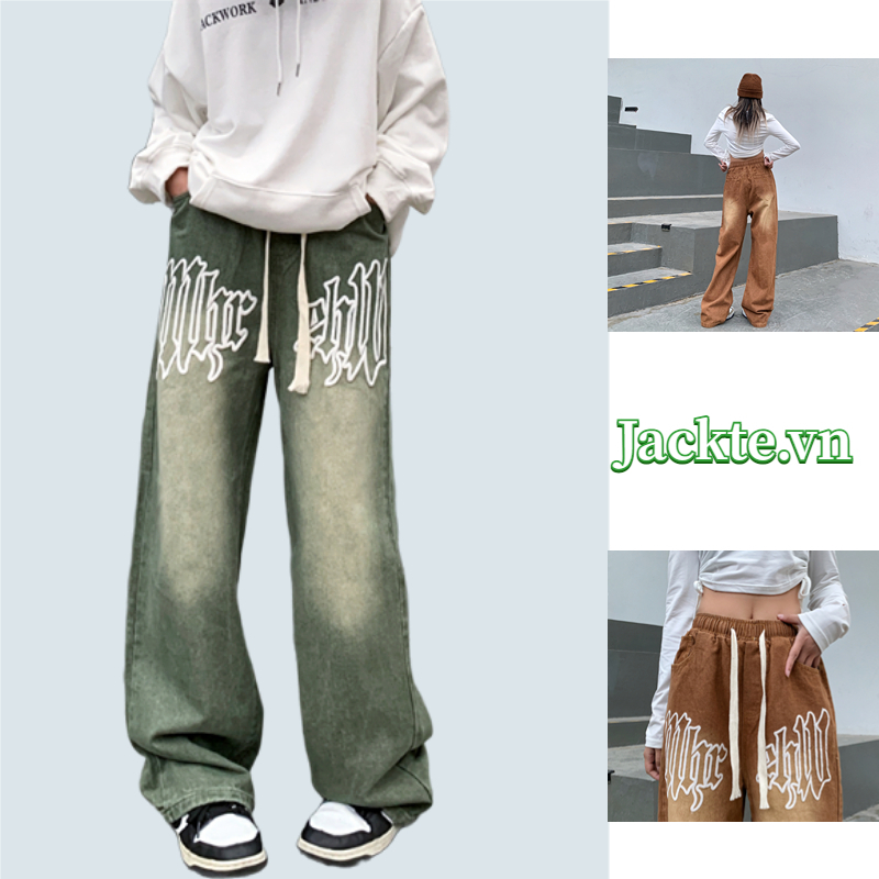 Quần Jean unisex Dài Dáng Rộng quần jeans rách gối nữ retro quần jeans hiphop nam Mỹ Dành Cho Nam