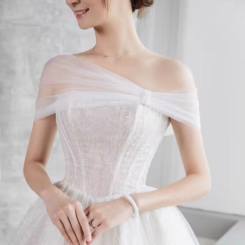 OFF WHITE Khăn Choàng Vai Một Kích Thước Vải Tuyn Đính Pha Lê Lấp Lánh Màu Trắng Đen Đỏ Dành Cho Cô Dâu Trong Ngày Cưới