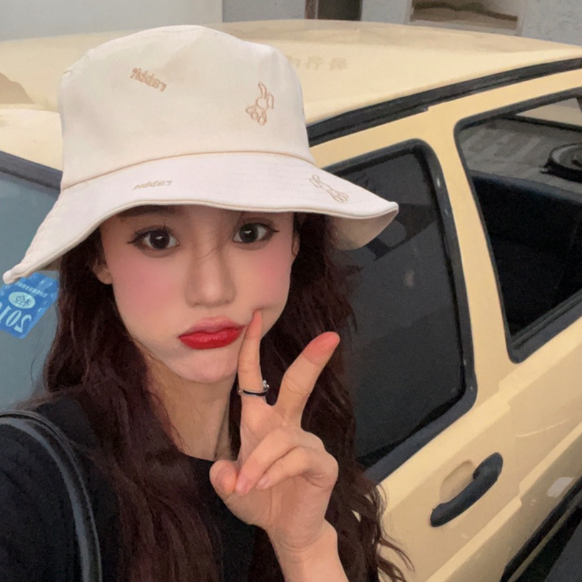 Nón Tai Bèo Thêu Hình Thỏ Dễ Thương Phong Cách Hàn Quốc Thời Trang Mùa Hè Cho Nữ