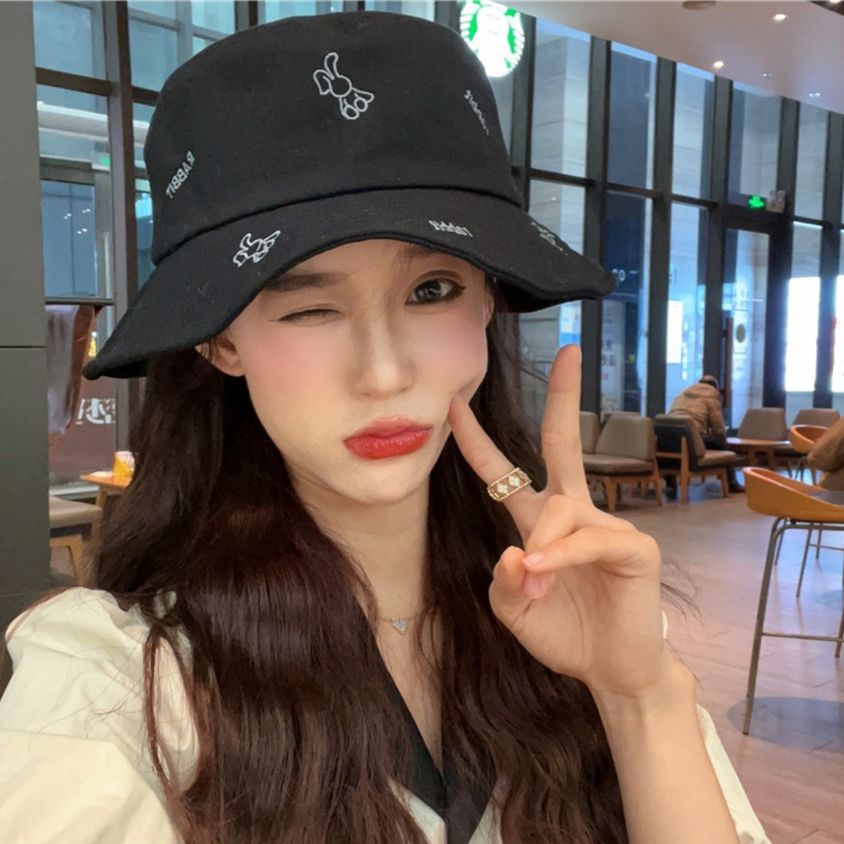 Nón Tai Bèo Thêu Hình Thỏ Dễ Thương Phong Cách Hàn Quốc Thời Trang Mùa Hè Cho Nữ
