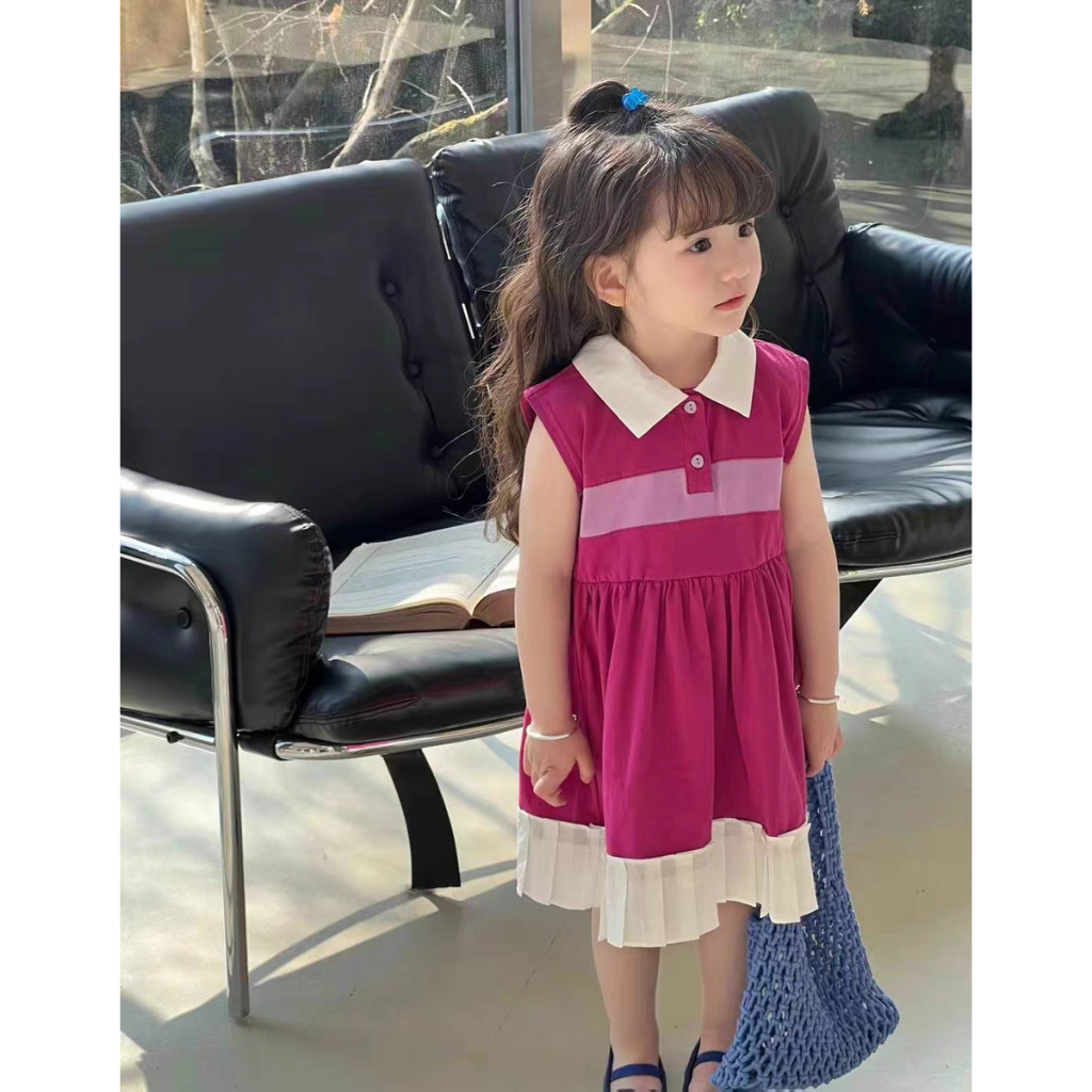 Đầm Sát Nách Cổ POLO Kiểu Hàn Quốc Thời Trang Mùa Hè 2023 Cho Bé Gái