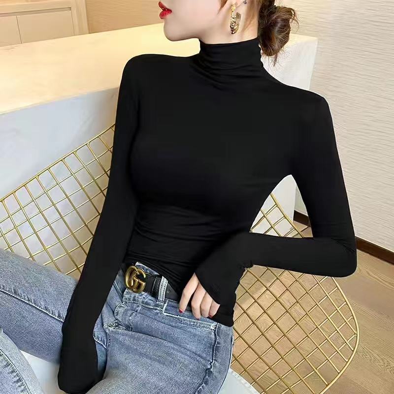 Áo Thun baju wanita Bên Trong Cổ Lọ Tay Dài Cổ Cao Phong Cách Hàn Quốc Cho Nữ