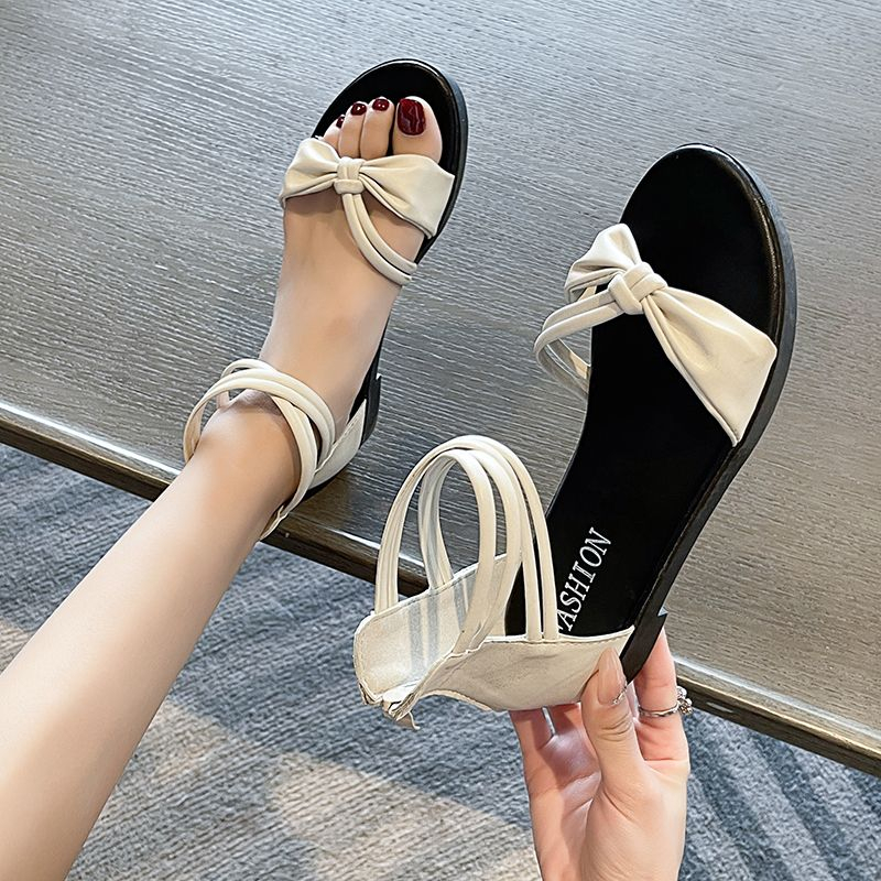 Giày Sandal Đế Bệt Quai Chéo Thắt Nơ Thời Trang Nữ Đơn Giản