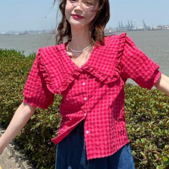 Áo Sơ Mi Tay Ngắn Phồng Cổ Ren Họa Tiết Trái Cây Màu Sắc Đa Dạng Phong Cách Hàn Quốc Size S-xxl