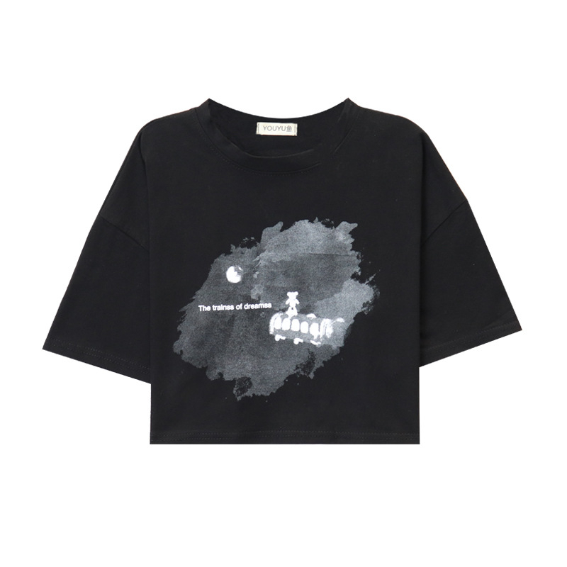 Áo Thun Ngắn Tay Cổ Tròn In Hình Phong Cách Hàn Quốc Thời Trang Mùa Hè Dành Cho Nữ