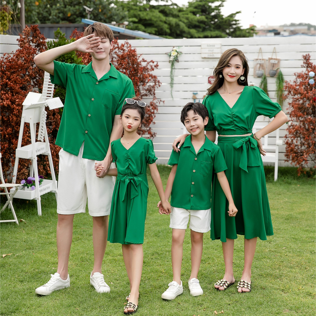 Set Áo polo + Đầm Ngắn Trễ Vai Thời Trang Đi Biển Cho Mẹ Và Bé