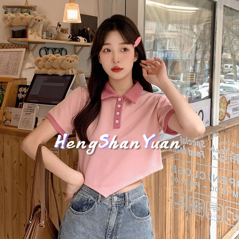 Áo polo HENG SHAN YUAN ngắn tay màu tương phản thời trang mùa hè cho nữ
