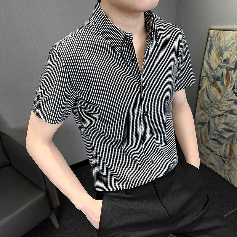 Áo Sơ Mi Vải Lụa Lạnh Cao Cấp Họa Tiết Sọc Caro Size M-2xl Thời Trang Mùa Hè Mới Cho Nam