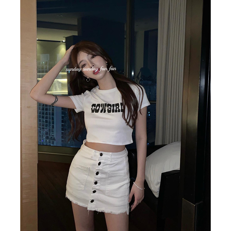 Áo Thun Ngắn Tay Cổ Tròn Gợi Cảm Mùa Hè Hàn Quốc Mới Cho Nữ