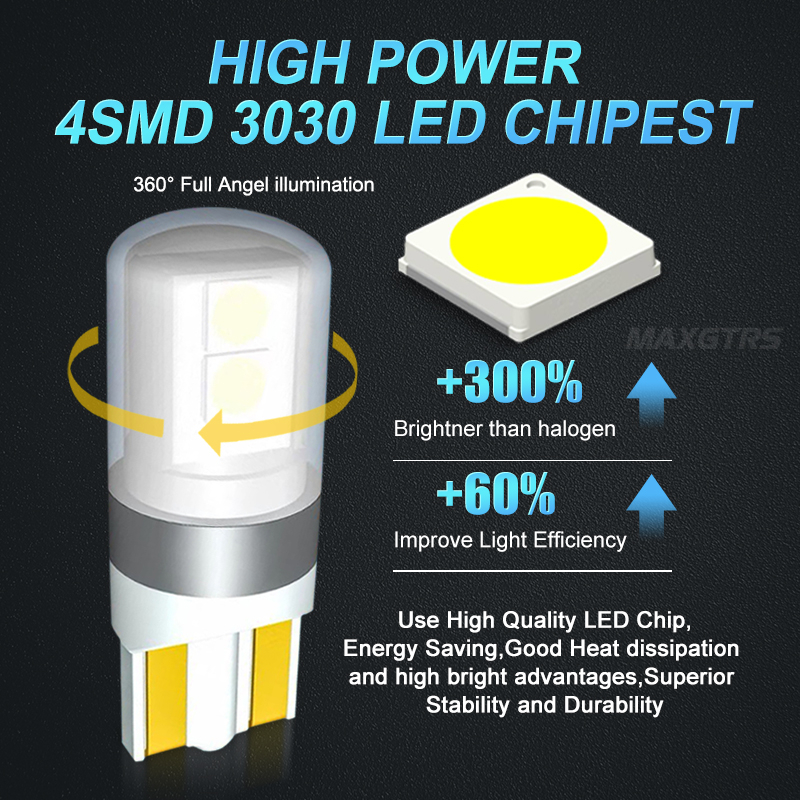 Set 2 Đèn LED T10 W5W 12V 3030 Chip 6000K Siêu Sáng Dành Cho Ô Tô