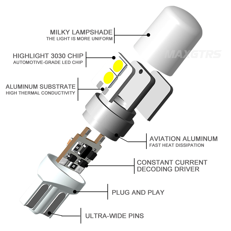 Set 2 Đèn LED T10 W5W 12V 3030 Chip 6000K Siêu Sáng Dành Cho Ô Tô