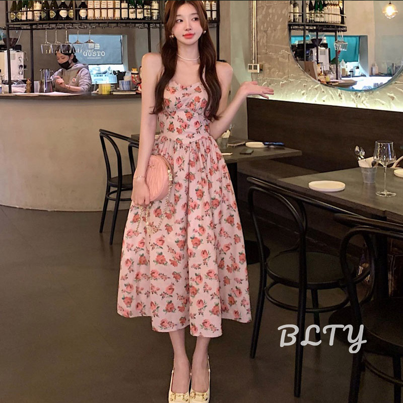 BLTY Đầm Hai Dây Mùa Hè Kích Thước Lớn In Họa Tiết Tươi Mới Phong Cách Hàn Quốc Cho Nữ