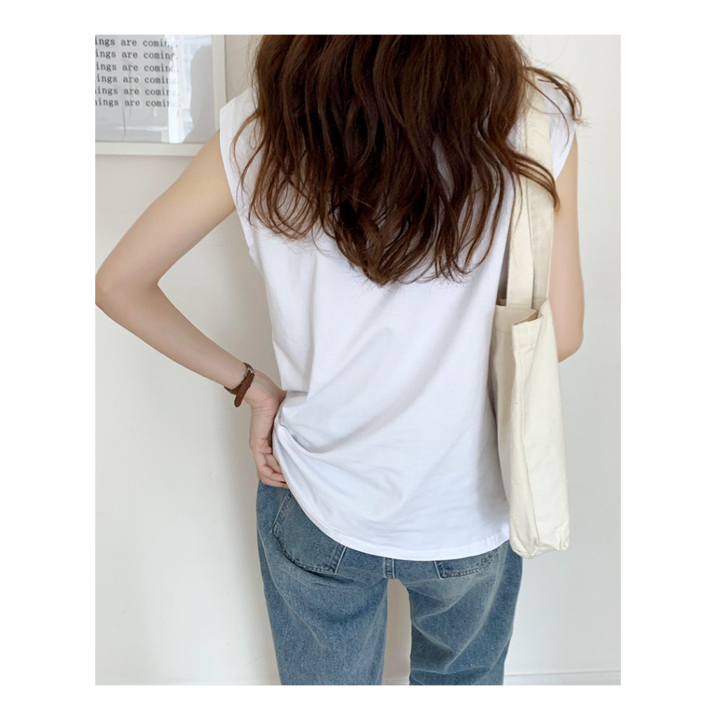 Mới Áo Thun Sát Nách Dáng Rộng Cổ Tròn Thiết Kế Đơn Giản Cho Nữ