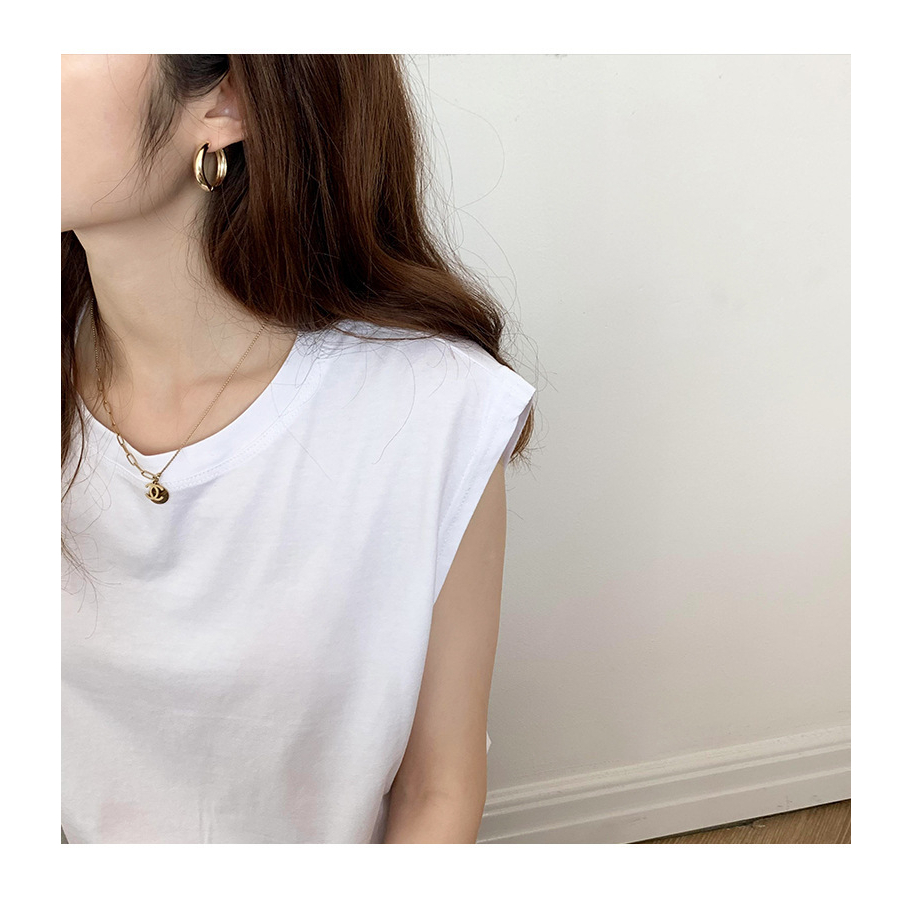 Mới Áo Thun Sát Nách Dáng Rộng Cổ Tròn Thiết Kế Đơn Giản Cho Nữ