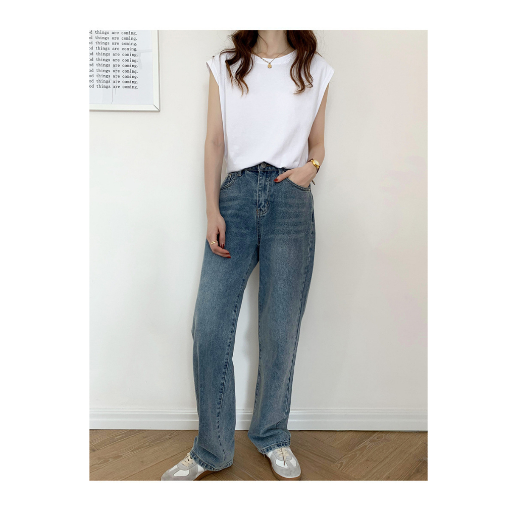 Mới Áo Thun Sát Nách Dáng Rộng Cổ Tròn Thiết Kế Đơn Giản Cho Nữ