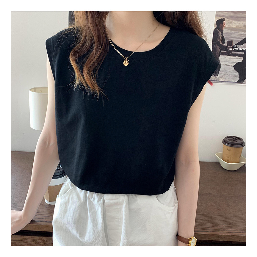 Mới Áo Thun Sát Nách Dáng Rộng Cổ Tròn Thiết Kế Đơn Giản Cho Nữ