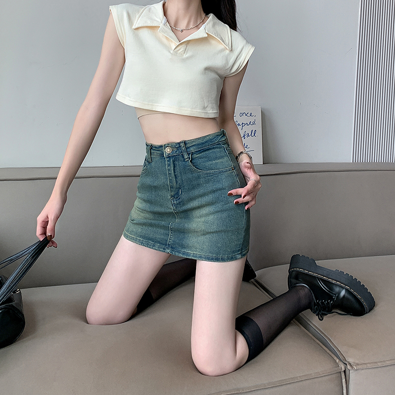 「 WELOVE1 」Chân váy jean Mini Lưng Cao Quấn Hông Màu Xanh Dương Phong Cách Retro Thời Trang Dành Cho Bạn Nữ