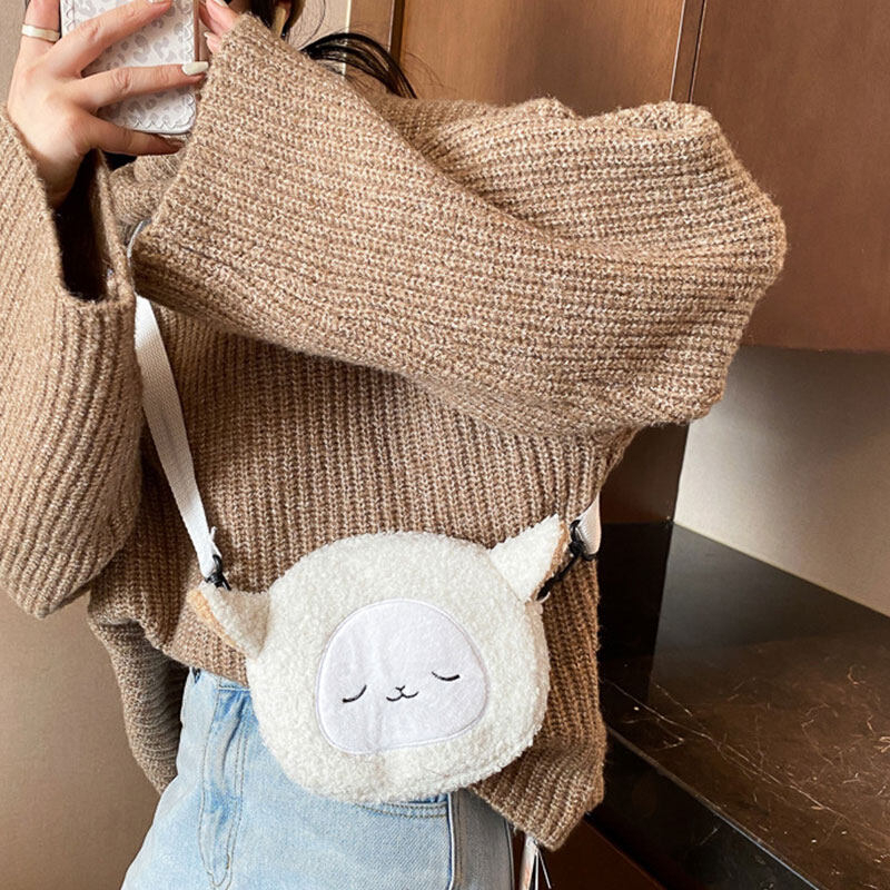 Túi Đeo Chéo Bằng Lông Cừu Họa Tiết Hoạt Hình Dễ Phối Đồ Hợp Thời Trang