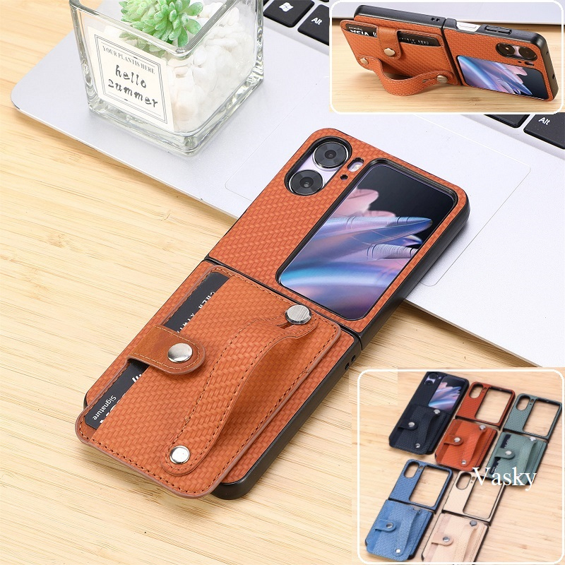 ốp lưng OPPO Find N2 Flip Bao Da Điện Thoại Dạng Ví Nắp Lật Có Ngăn Đựng Thẻ Và Dây Đeo Cổ Tay Cho