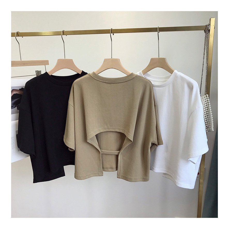 Áo Thun Tay Ngắn Cổ Tròn Thiết Kế Đơn Giản Thời Trang Cho Nữ