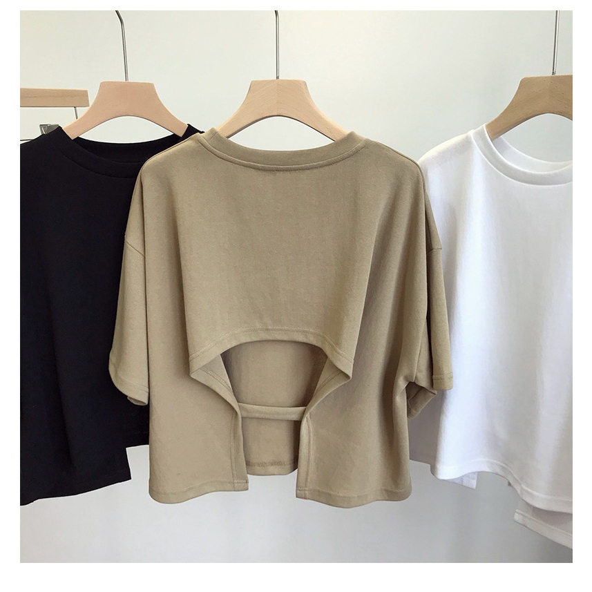 Áo Thun Tay Ngắn Cổ Tròn Thiết Kế Đơn Giản Thời Trang Cho Nữ