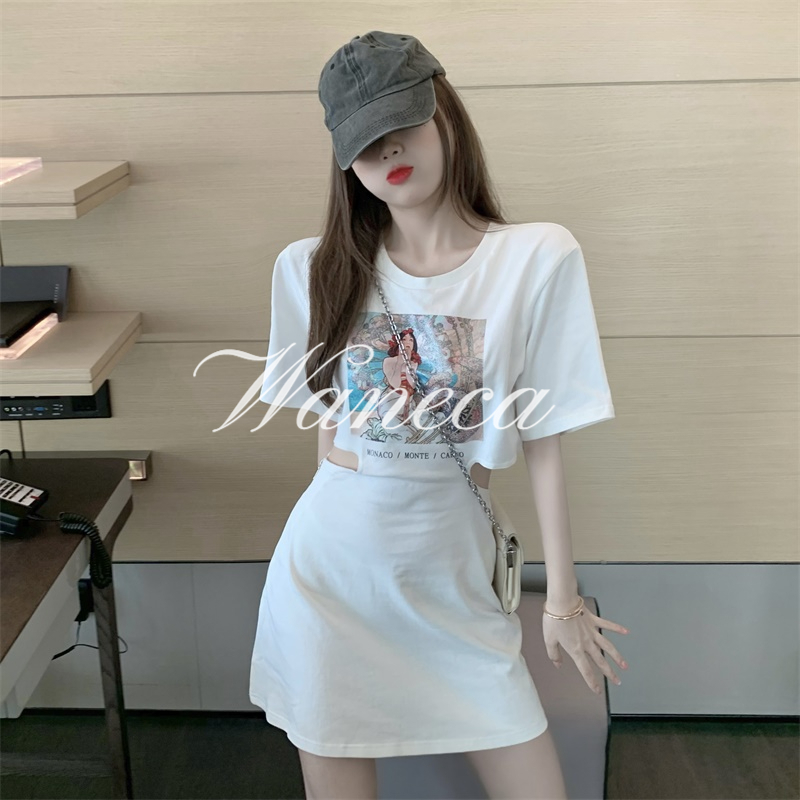 Waneca Đầm Thun Ngắn Tay Dáng Chữ A Phong Cách Quyến Rũ Cho Nữ