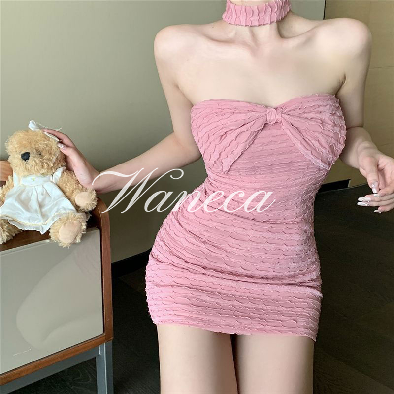 Waneca Áo Ống Một Dây Thắt Nơ Đỏ Eo Cao Mỏng Phong Cách Trung Hoa Mới Cho Nữ