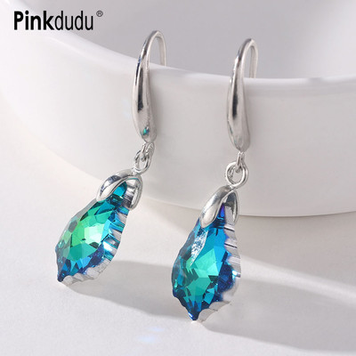 Khuyên tai Pinkdudu PD428 dáng dài hình chiếc lá đính đá pha lê thời trang đơn giản cho nữ