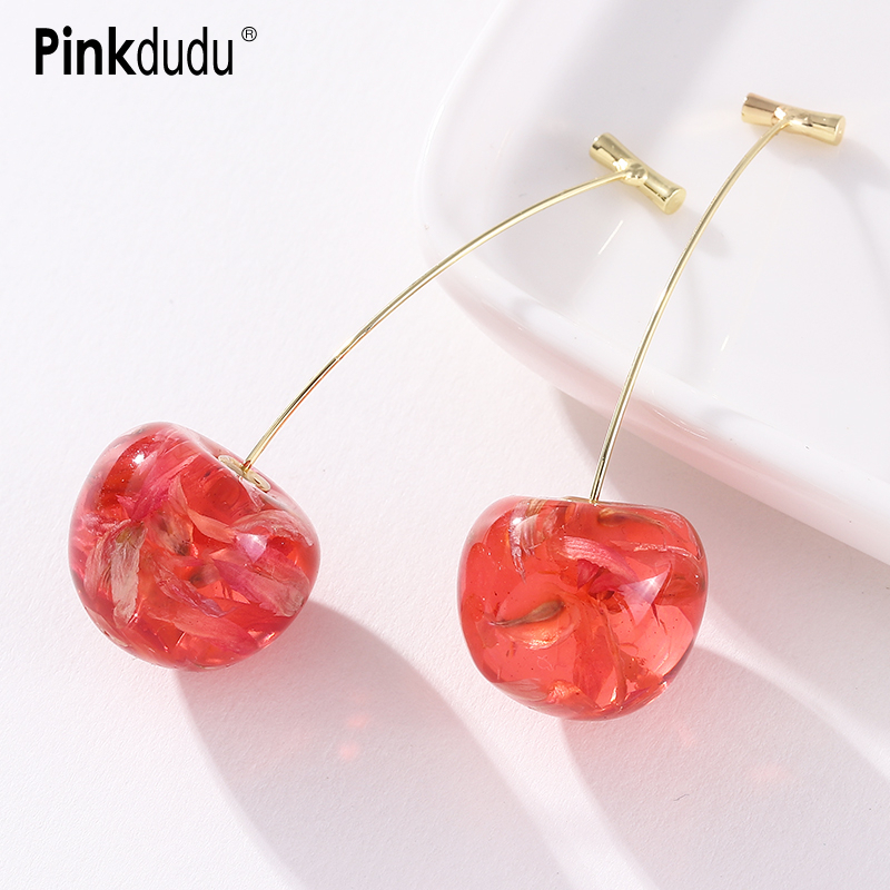 PINKDUDU Bông Tai Mạ Vàng Hình Trái Cherry Thời Trang Dành Cho Nữ PD416