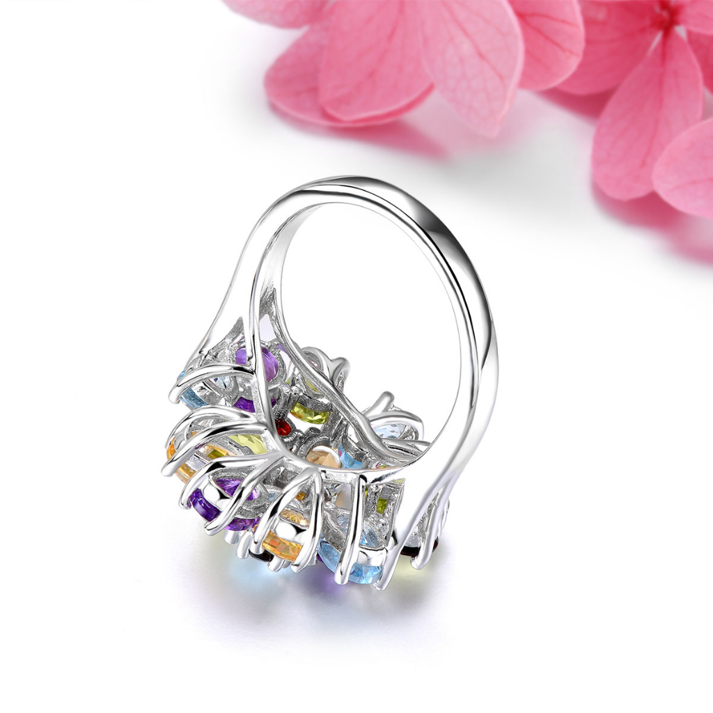 Nhẫn Cưới Bạc 925 Đính Đá Topaz Xanh Lam 5.8 Carats Nhiều Màu Cho Nữ