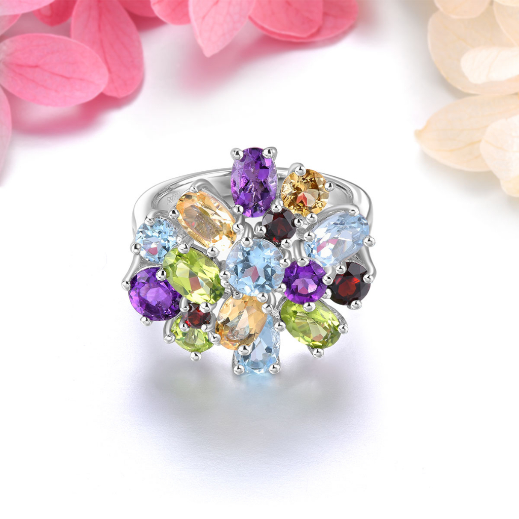 Nhẫn Cưới Bạc 925 Đính Đá Topaz Xanh Lam 5.8 Carats Nhiều Màu Cho Nữ