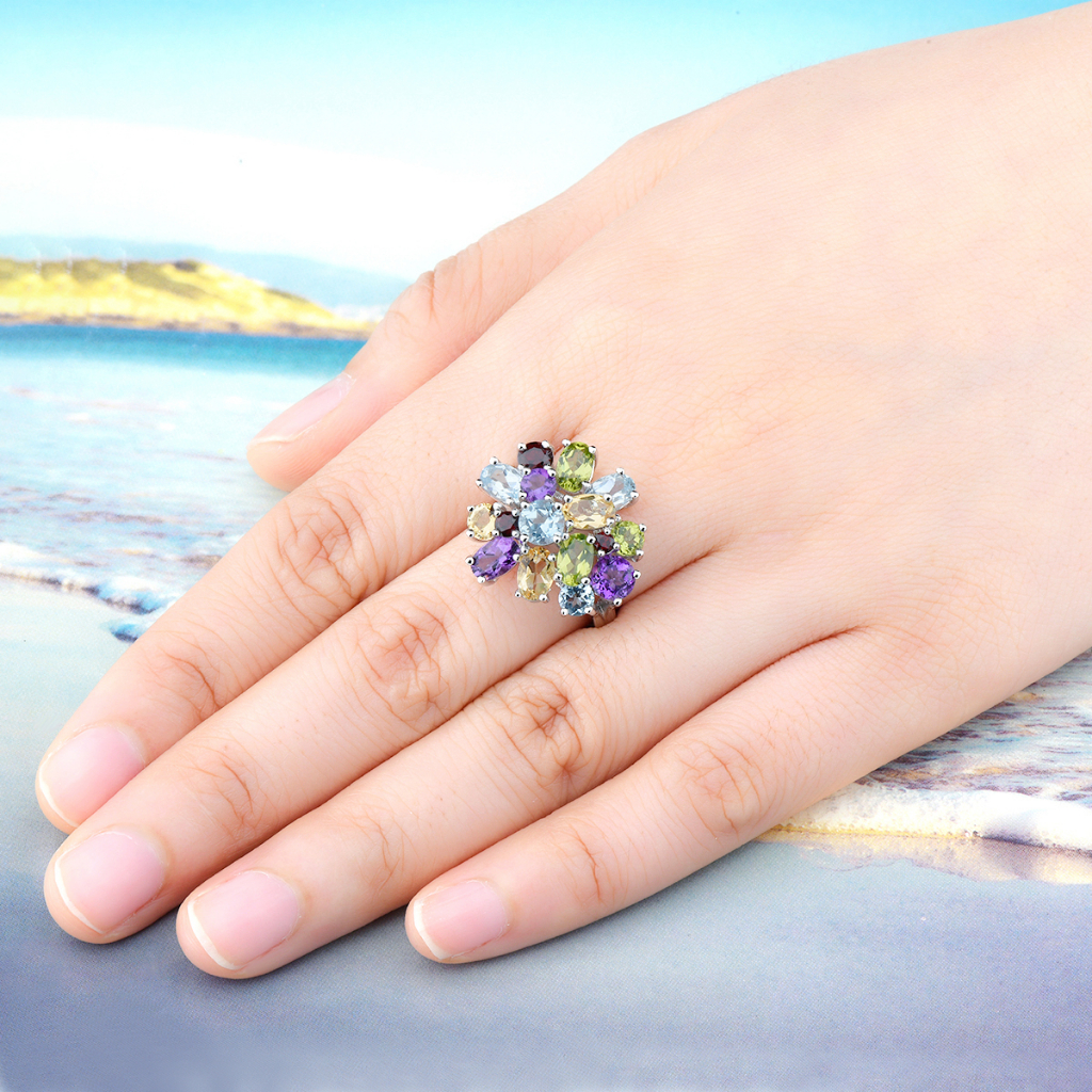 Nhẫn Cưới Bạc 925 Đính Đá Topaz Xanh Lam 5.8 Carats Nhiều Màu Cho Nữ