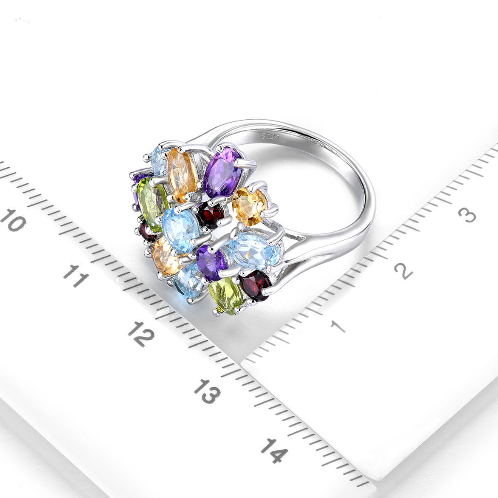 Nhẫn Cưới Bạc 925 Đính Đá Topaz Xanh Lam 5.8 Carats Nhiều Màu Cho Nữ
