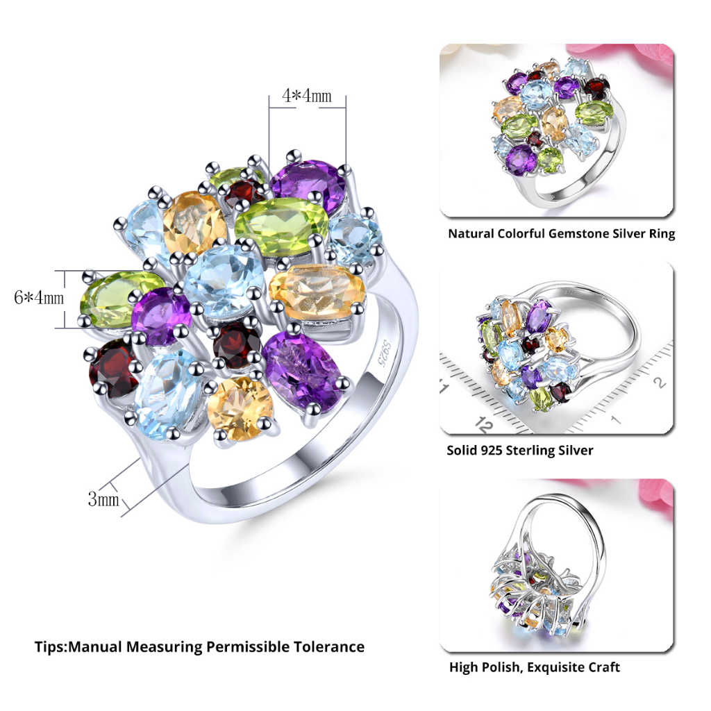 Nhẫn Cưới Bạc 925 Đính Đá Topaz Xanh Lam 5.8 Carats Nhiều Màu Cho Nữ