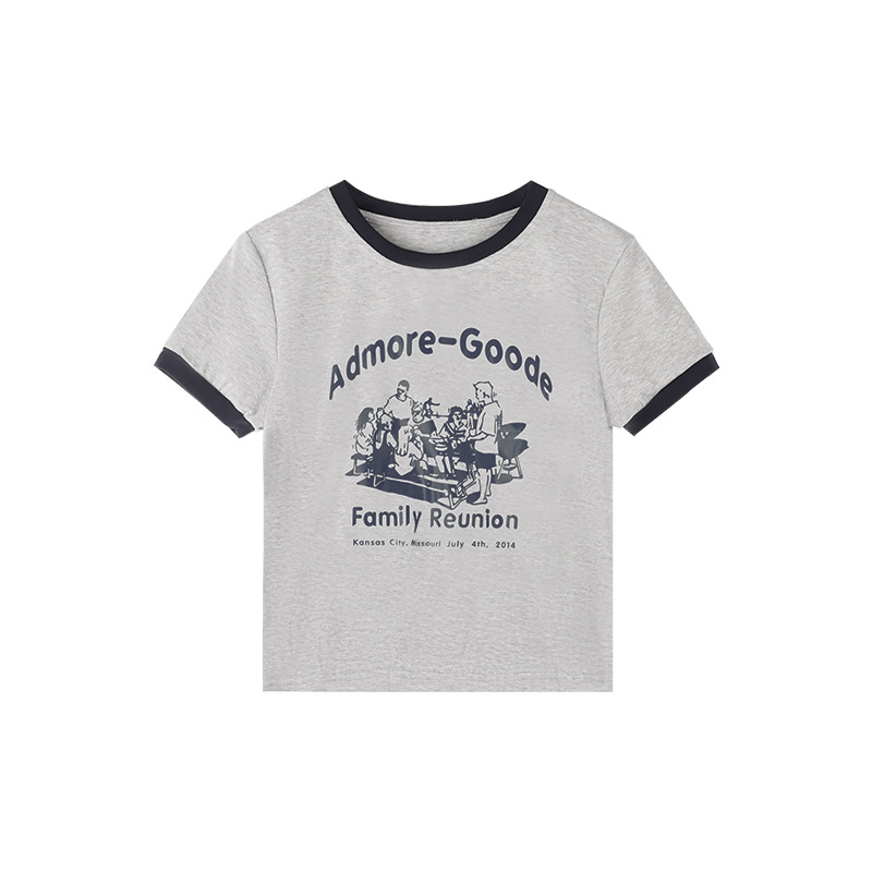 Áo Thun Ngắn Tay Cổ Tròn In Họa Tiết Thời Trang Mùa Hè Hàn Quốc Cho Nữ