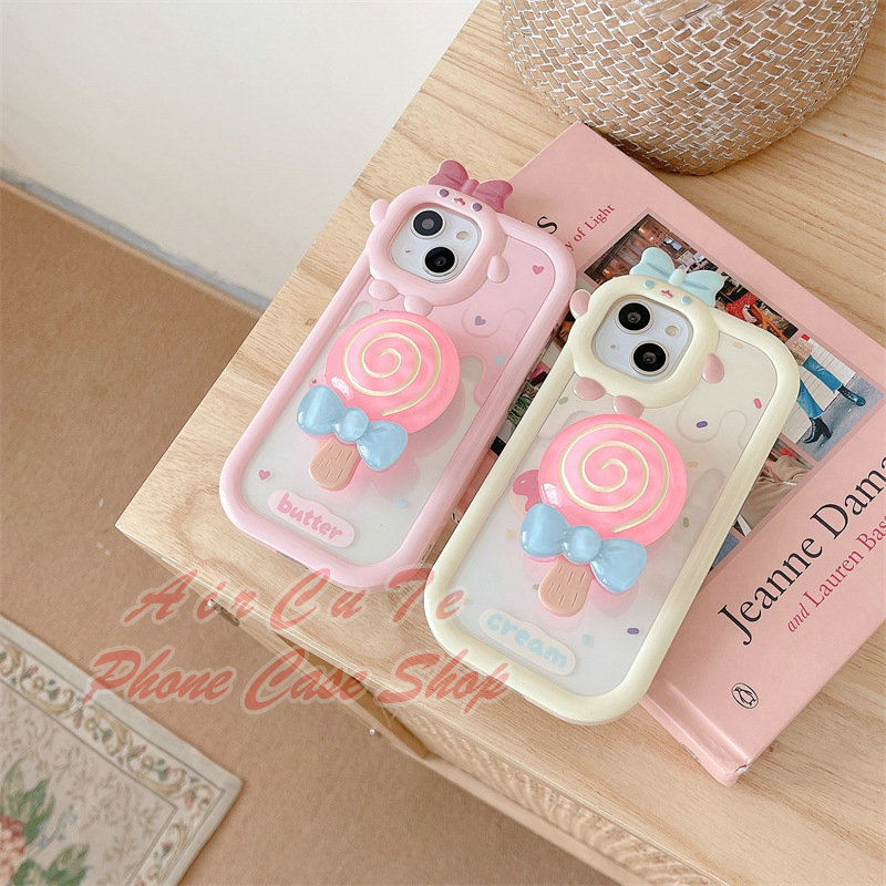 Ốp lưng iPhone 15 14 13 12 11 Pro Max Plus iPhone15 iPhone15ProMax iPhone14 iPhone14ProMax iPhone13 iPhone13ProMax iPhone12 iPhone12ProMax iPhone11 iPhone11ProMax Transparent Cute Big Camera Hole Cream Candy Holder Soft Case