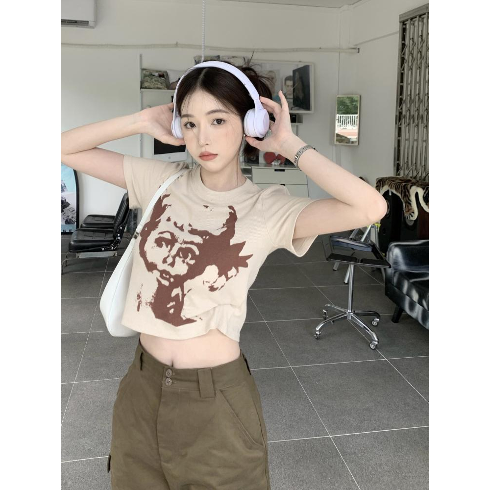 Áo Thun Tay Ngắn Cổ Tròn In Họa Tiết Thời Trang Mùa Hè Phong Cách Hàn Quốc Cho Nữ