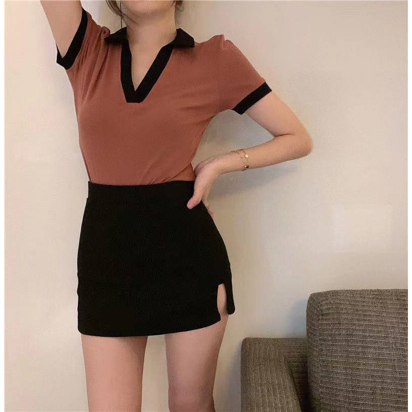 Áo polo Ngắn Tay Ôm Dáng Đơn Giản Gợi Cảm Thời Trang Mùa Hè Hàn Quốc Hàng Mới Dành Cho Bạn Nữ