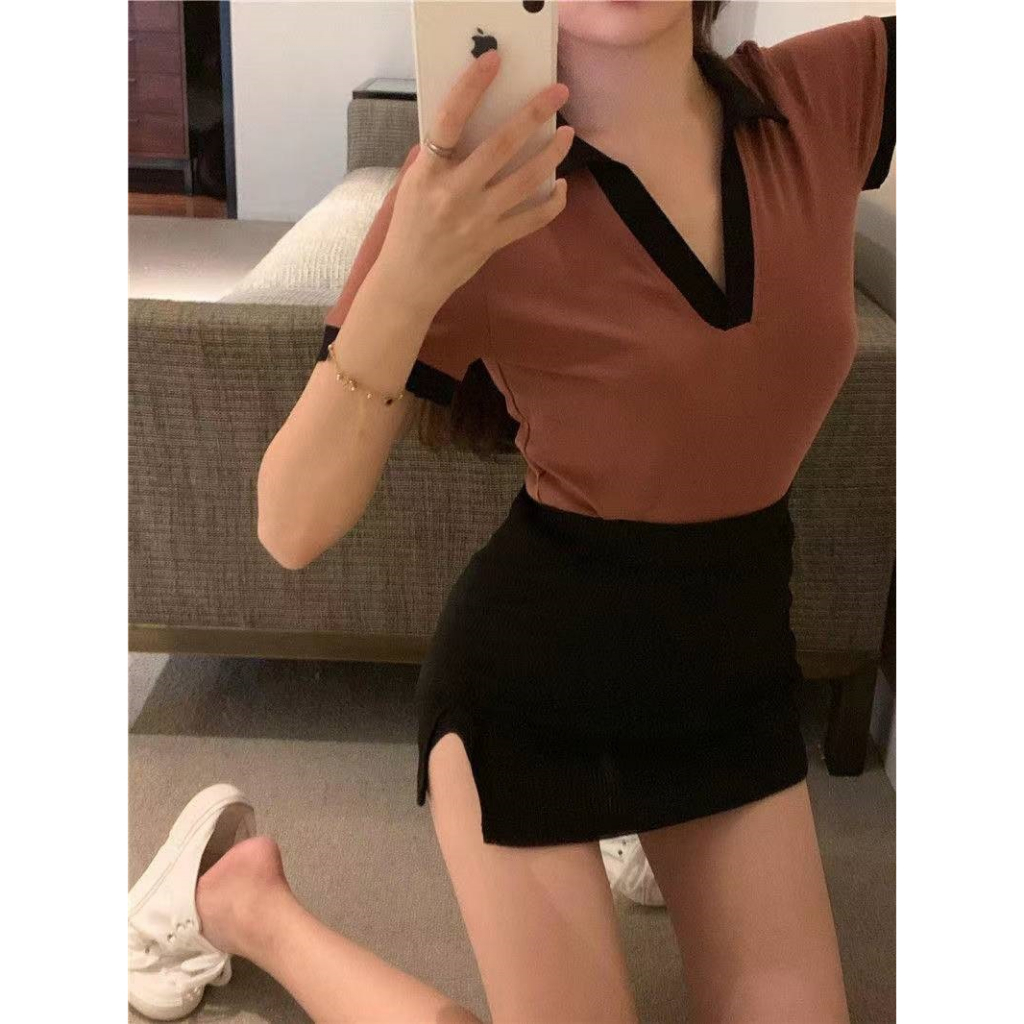 Áo polo Ngắn Tay Ôm Dáng Đơn Giản Gợi Cảm Thời Trang Mùa Hè Hàn Quốc Hàng Mới Dành Cho Bạn Nữ