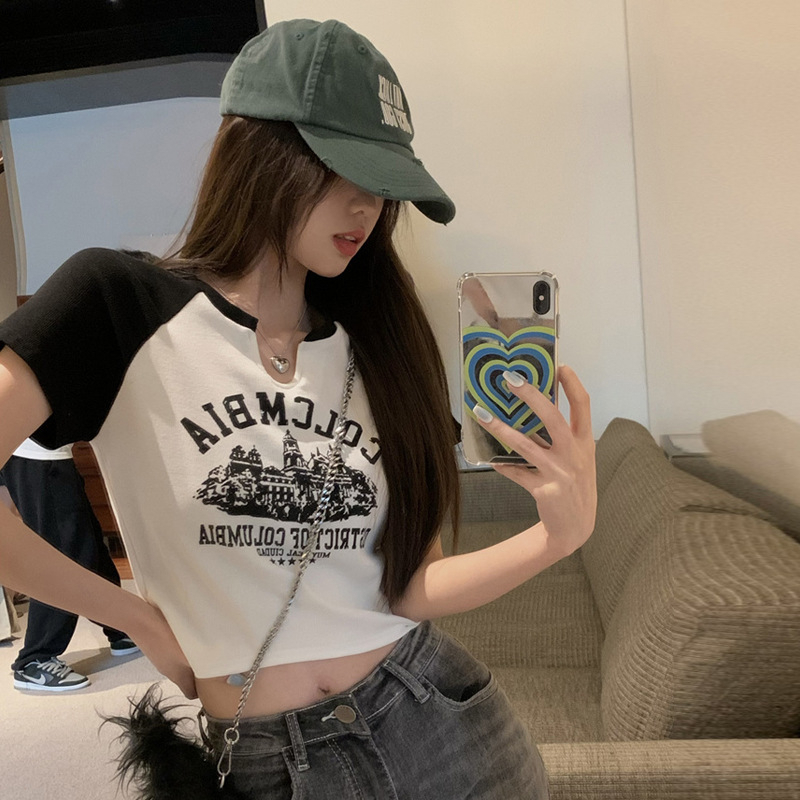 Áo Thun Tay Ngắn Cổ Chữ V In Họa Tiết Thời Trang Hàn Quốc Cho Nữ